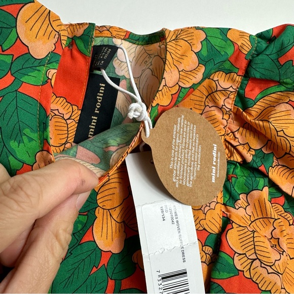 New! Mini Rodini 8/9 peonies woven ruffle dress - Picture 4 of 7